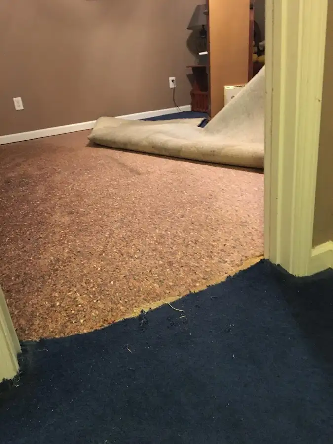 Carpet pad removal revealing water damage during Drying & Dehumidification in Bermuda Dunes